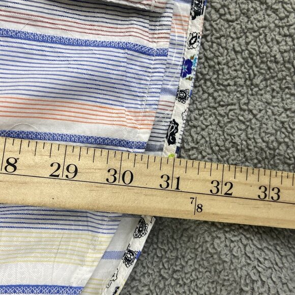Robert Graham Men's Large Long Sleeve Striped Floral Flip Cuff Button Up Shirt - Picture 11 of 16